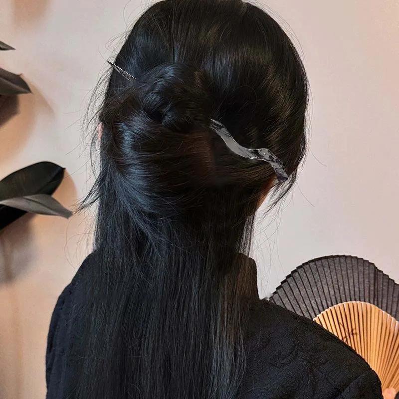 Random 5 New Ink Gray Hairpins, Literary Style Hair Accessories