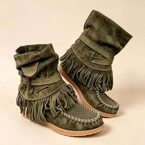 fall winter women bohemian fringe ankle boots distressed wedge heel boots plus size side zipper retro slouchy warm boots women shoes