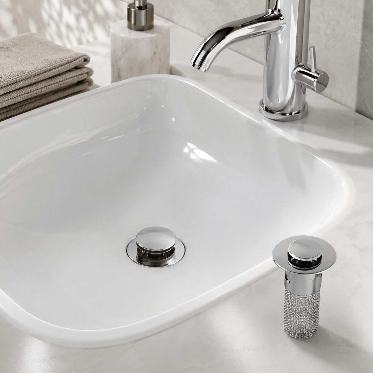 TEMU Juego de 2 desagües de acero inoxidable para lavabo de baño con malla de filtro, antiatascos y antiolores, tapón de desagüe universal de presión