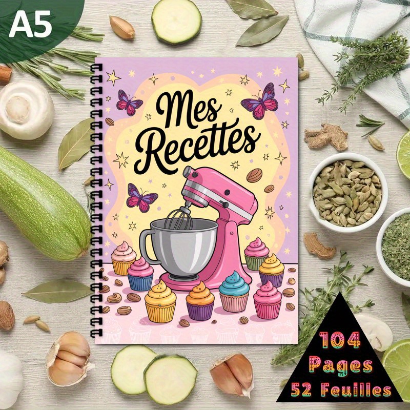 TEMU 1pc Livre de Recettes Français | Cahier A5 Relié - Livre de Recettes pour Hommes et Femmes, Peut Contenir Jusqu'à , Cahier Organisateur de
