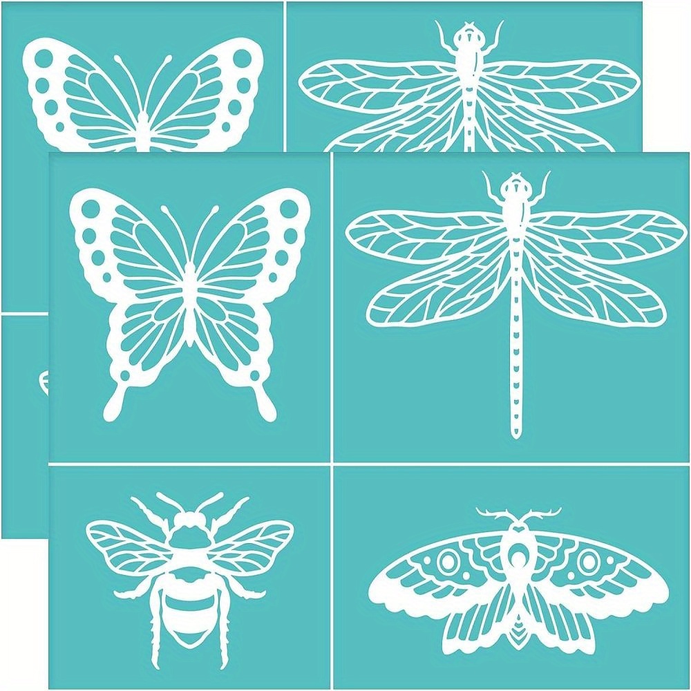Image of Set Of 2 Self-adhesive Stencils For Screen Printing, Suitable For Painting On Wood, T-shirts, And Fabric, Featuring Insect Design, Measuring 195x140mm, Ideal For Crafts And Stickers
