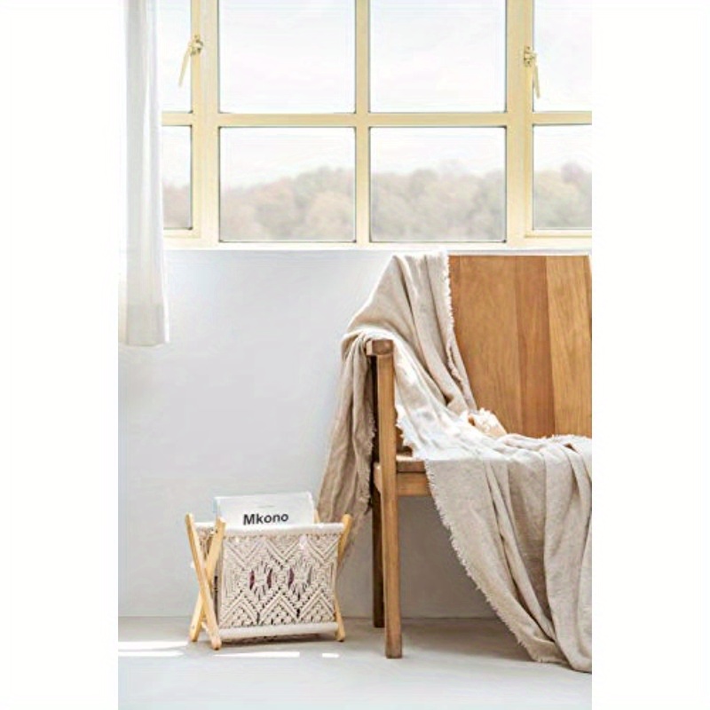 boho chic macrame magazine rack and tissue box set ivory round shape   bathroom bedroom dresser living room office dorm decor bathroom decor boho chic style woven texture bathroom decorations Product details 1