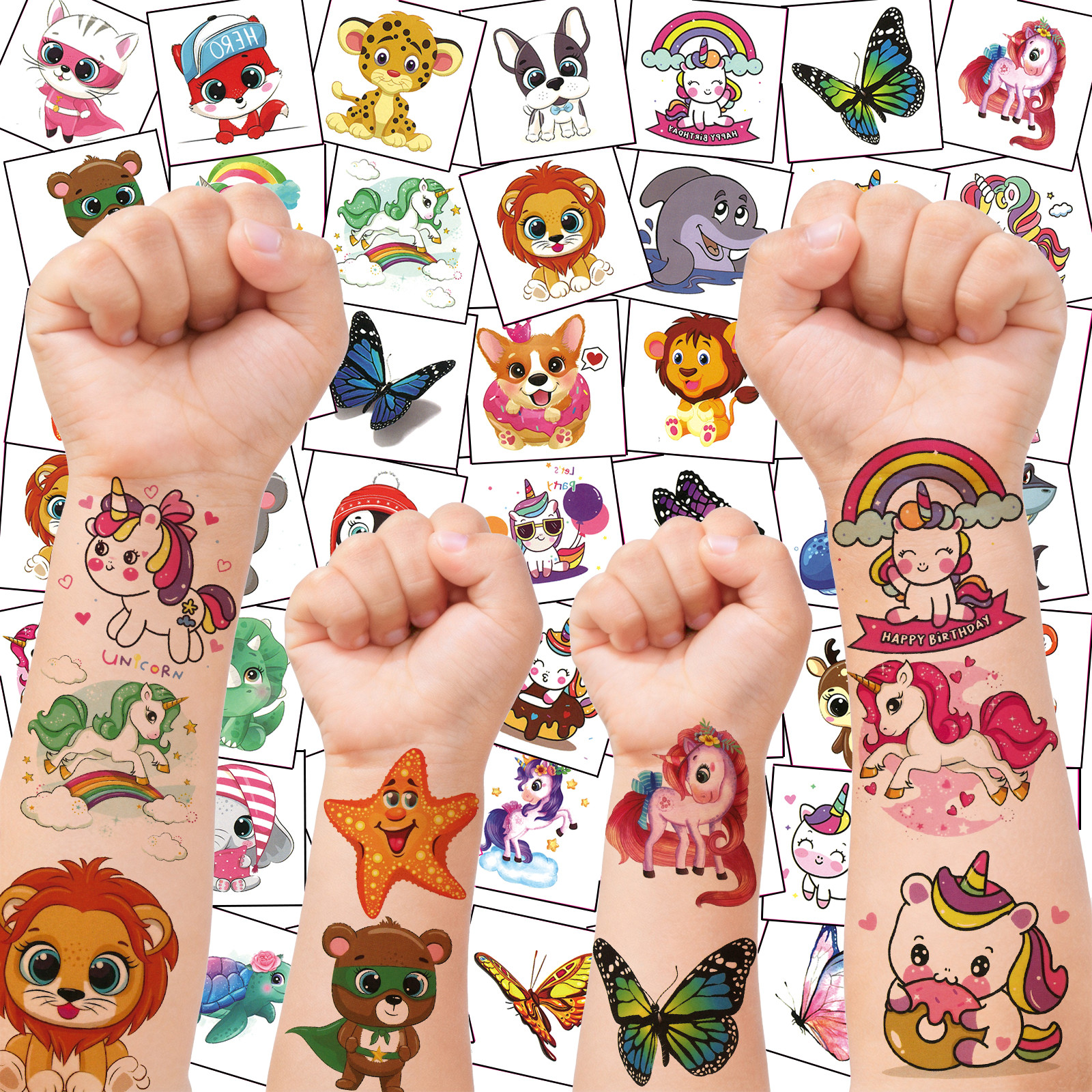 TEMU 50pcs Random Patterns Mermaid Unicorn Kids Temporary Tattoos For Boys And Girls Cartoon Fake Tattoos Fun Small Tattoo Birthday Party Favor Sets