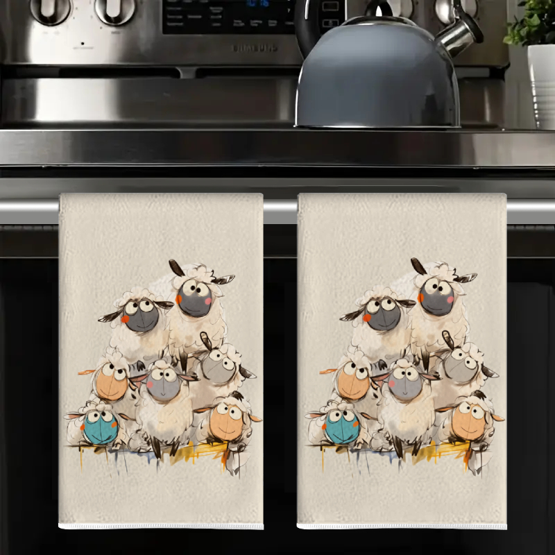 TEMU Serviettes de cuisine imprimées avec un joli motif de groupe de moutons, cadeau pour , cadeau pour maman, cadeau d'anniversaire, joli cadeau de