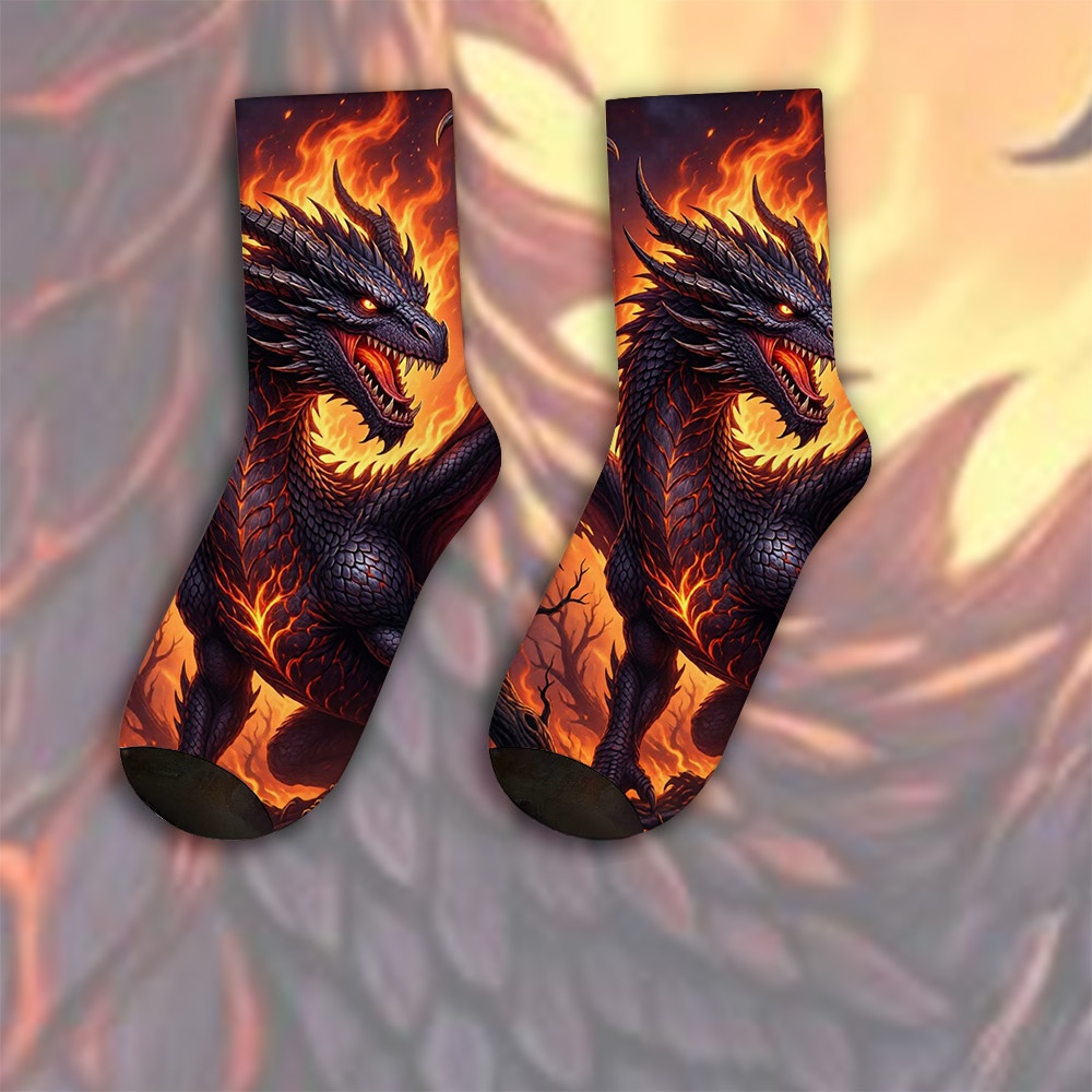 TEMU A Unique Pair Of Socks Designed With Dark Dragon For Women And Men, Polyester Sock | Ideal For Party Costume, Gifts, Daily Wear - Warm