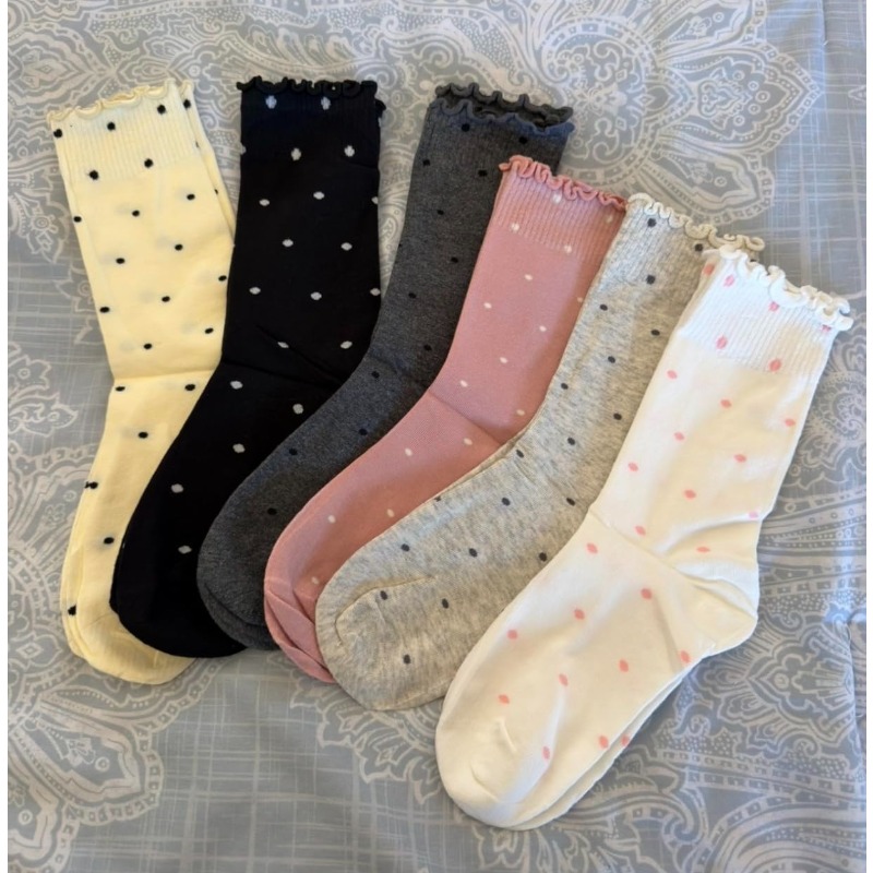 TEMU 6 Pairs Women's Ankle Socks - Polka Dot Mid-calf Socks, Ribbed Toe, Comfortable Maternity Socks, Thin Sports Socks, Wear, Soft And Elastic,
