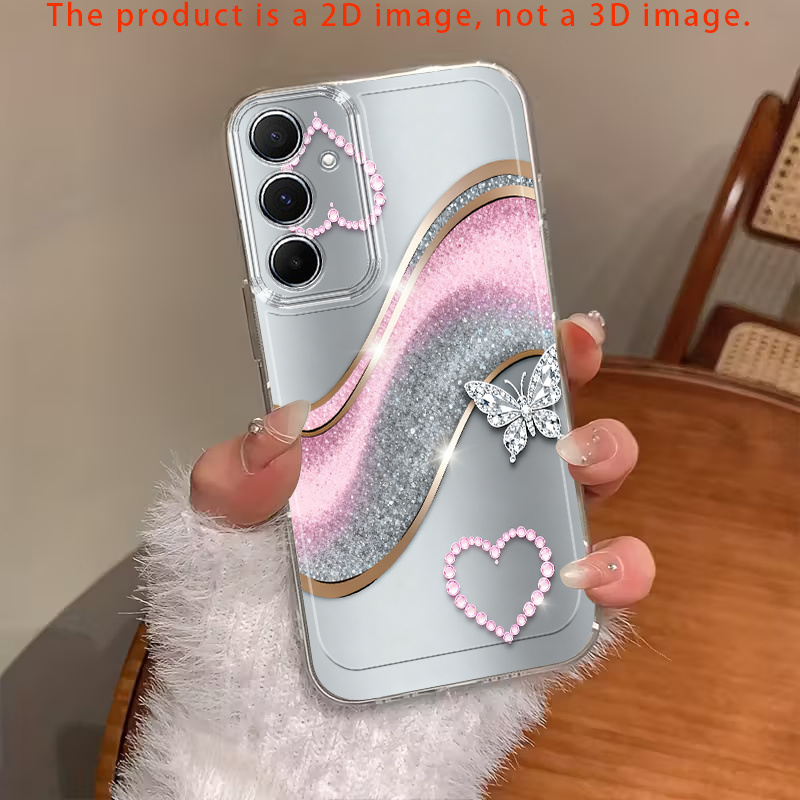 TEMU Coque de téléphone : Motif papillon imprimé en 2D à dégradé rose plat, compatible avec les coques de téléphone for Galaxy, nouveaux modèles A02