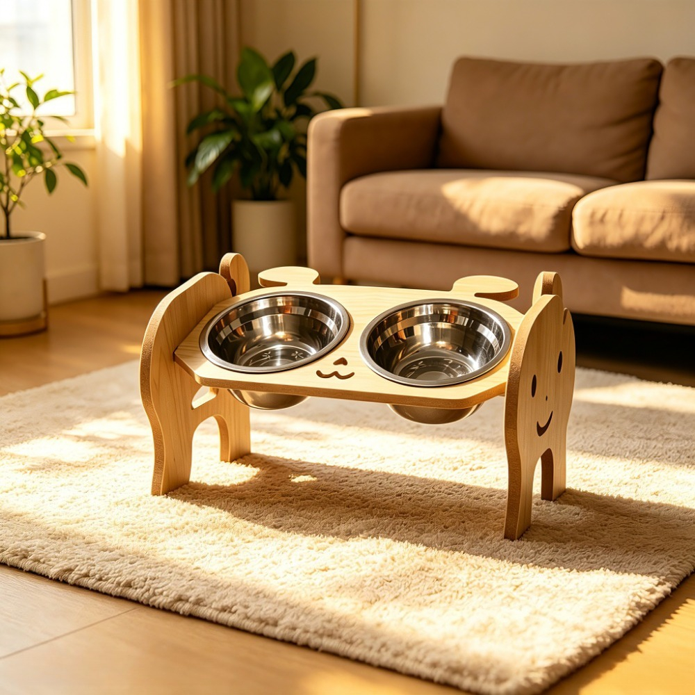 Dual Height Adjustable Pet Feeder Double Stainless Steel Bowls Wide Shallow Bowl Design Non-slip Stable Structure Feeding Station For