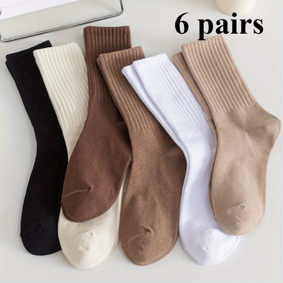 TEMU 6 Pairs Of Brown Solid Color Mid Calf Socks, Easy And Versatile Calf Socks, Comfortable For , Soft And Comfortable, Perfectly Fitting The Foot
