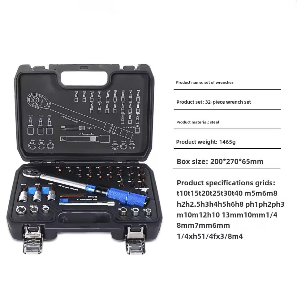 TEMU 32pcs 1/4 Inch Square Drive Torque Wrench With Of 3% For Car And Bike Repairs, Featuring A Ratchet Mechanism