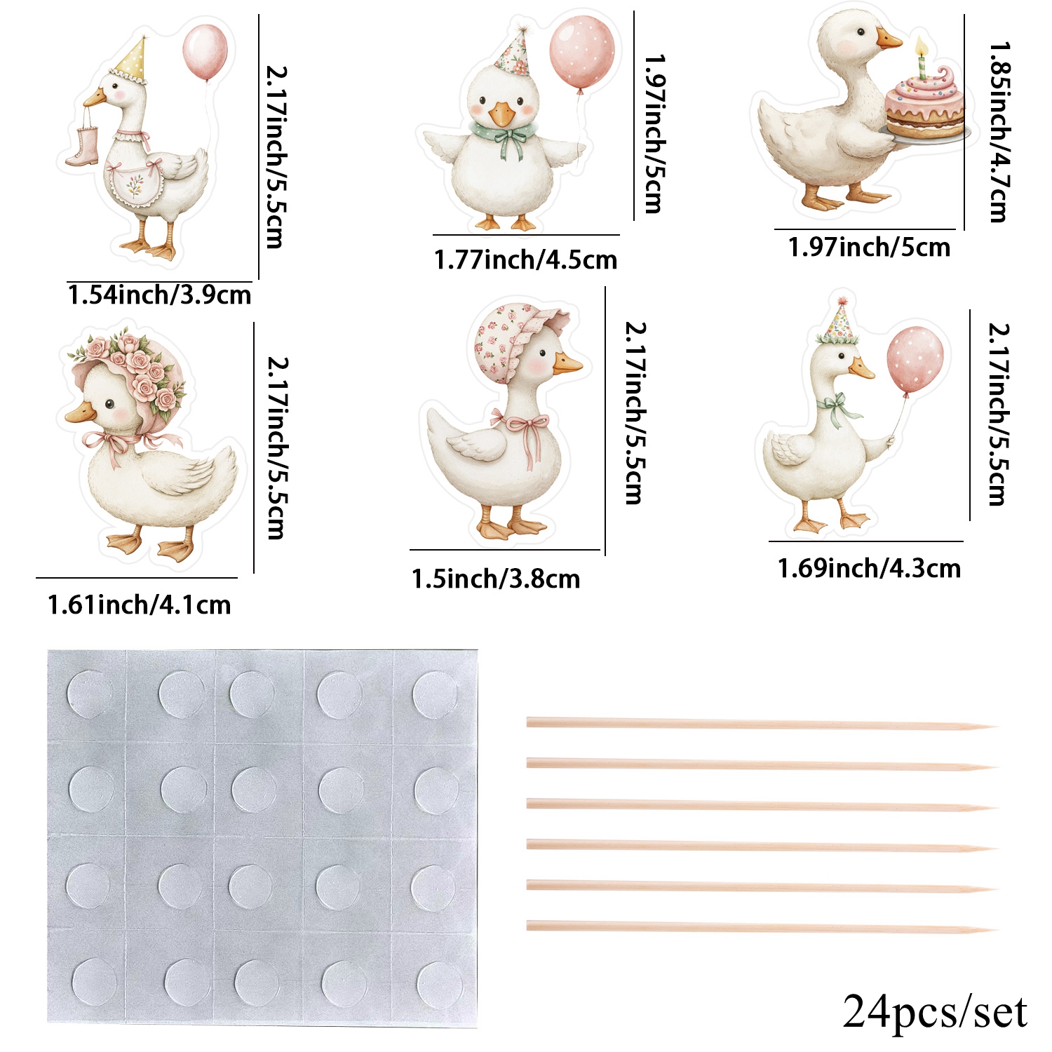 Image of Set Of 24 Adorable Duck-themed Cupcake Toppers With Pink Balloons, Perfect For Birthday And Wedding Celebrations, Ideal For Cupcake Decoration, Halloween, Christmas