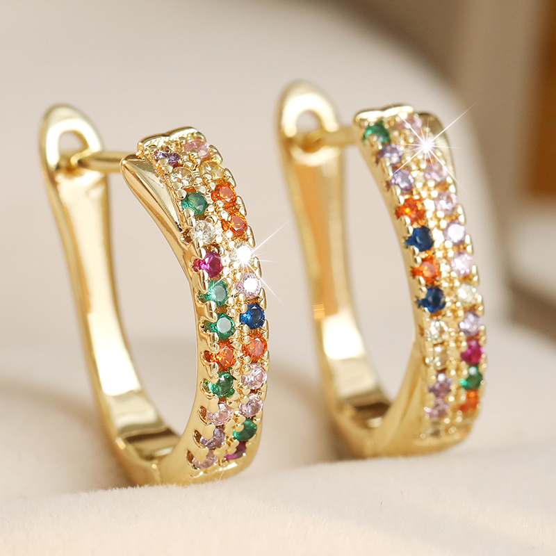 Women's Luxurious U-Shaped Earrings with Colored Zirconia