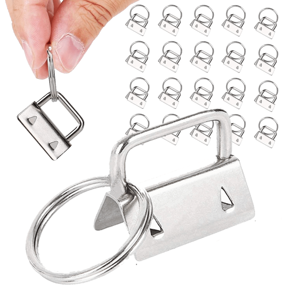 Image of 50pcs Silvery Iron Webbing End Clips Keychain Hardware, 25mm Metal Tail Clips With Split Rings For Craft, Belt, Bag, Wristlet, Sewing Additions, Key Fob Making Supplies
