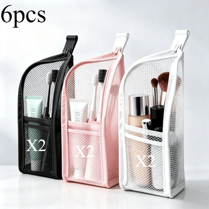 TEMU Travel Storage Bags 6-pack Portable Mesh Design Multi-functional Makeup Bag Essential For Bathroom Toiletries Travel Suitable For Business Trips