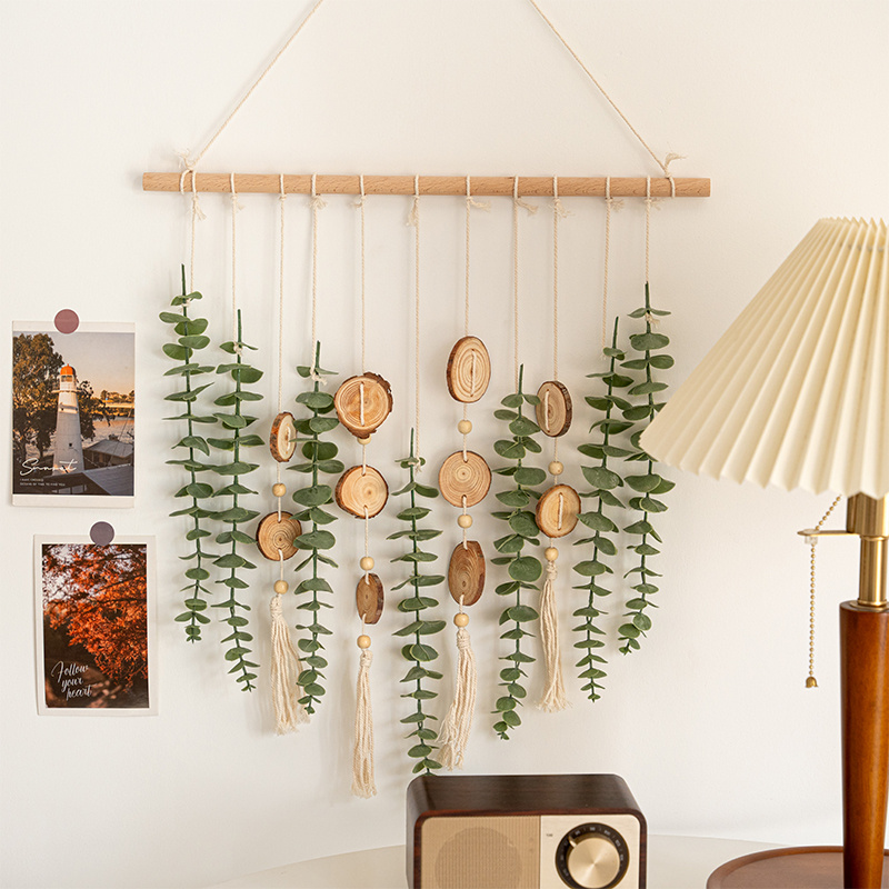 

Vintage-inspired Hand-woven Eucalyptus Hanging With Wooden Beads & Tassels - Rustic Green Foliage Decor For Living Room, Bedroom, Entryway - No Power Needed, Featherless, Fall Decorations For Home