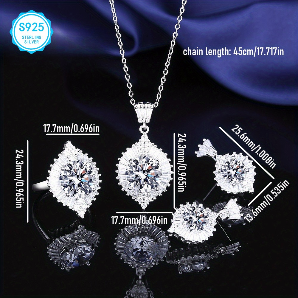 925 silver 14ct   jewelry set 5ct ring 5ct pendant necklace 4ct water drop earrings   earrings pendant necklace   wedding anniversary birthday proposal gift for bridesmaids wife girlfriend friends Product details 0