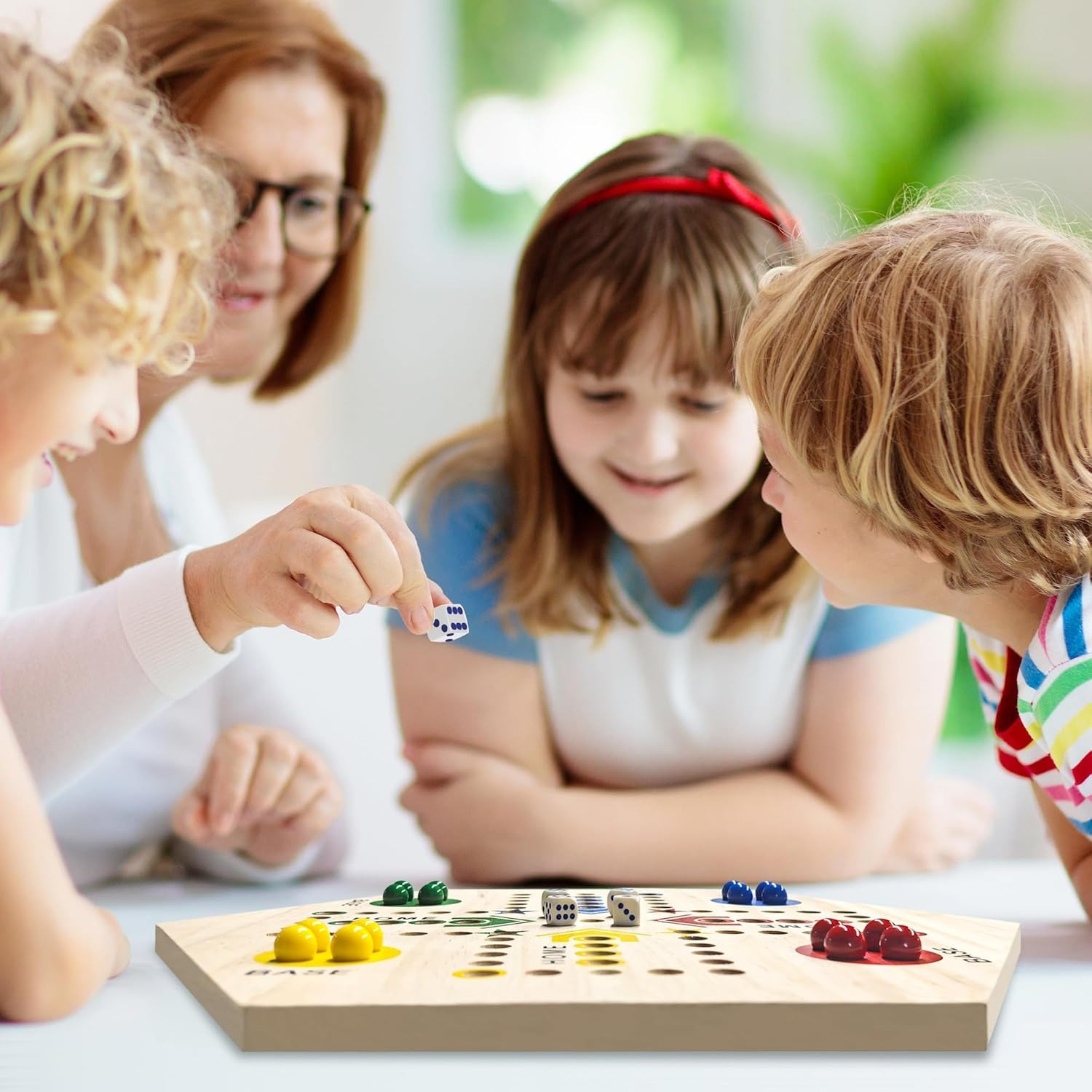 Original Double-Sided Painted Wooden Board Game - Fast Track For 2 To 6 Players, 6 Colors, 24 Marbles, 6 Dice, Suitable For Adults & Kids, Family Gatherings, Parties, Holiday Gifts (15 Inches).