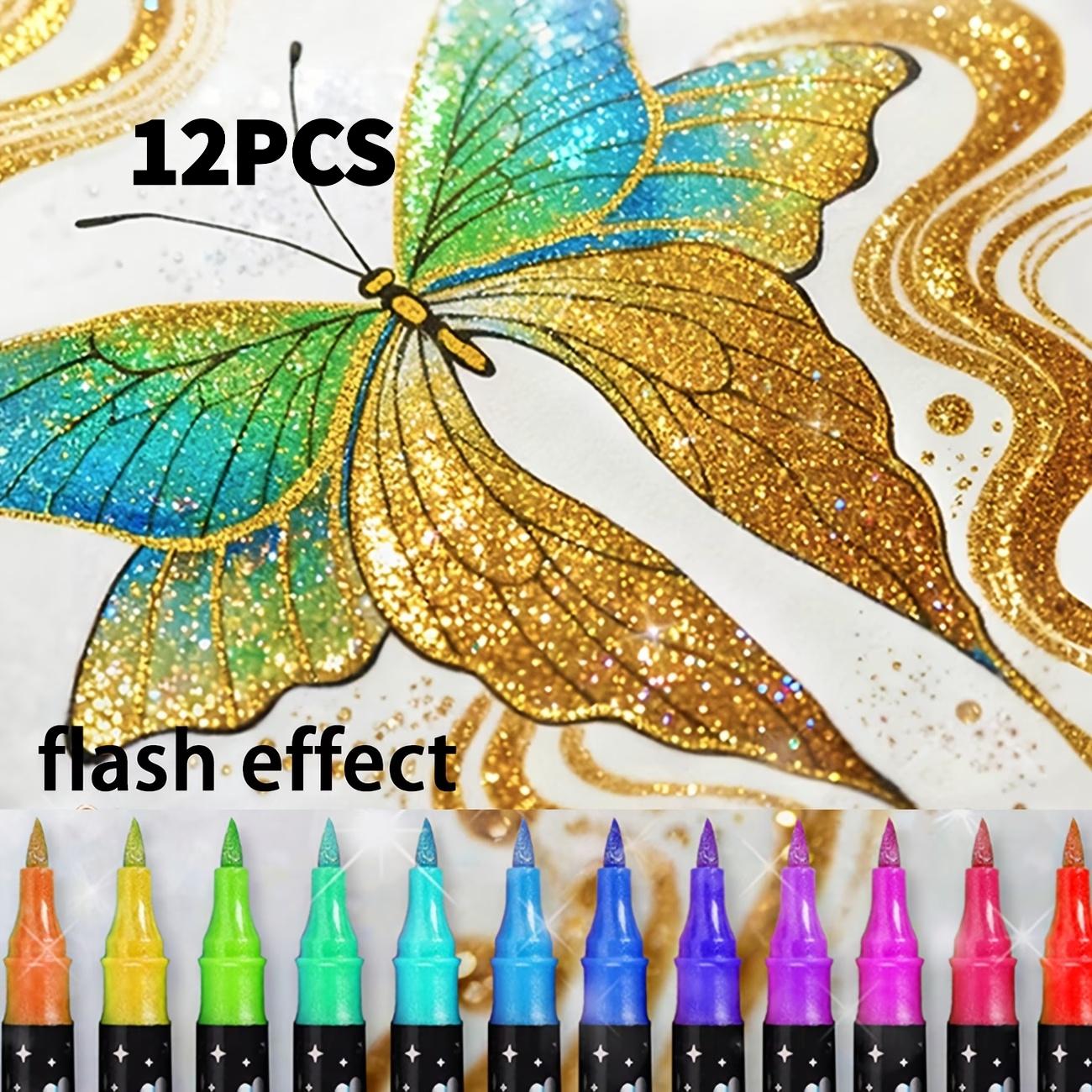 E-shop 24-farbige Glitzer-Zwillingsspitzen-Marker mit schnelltrocknender Klebetinte & feiner Spitze – Geeignet für Scrapbooking, Kartenbasteln,