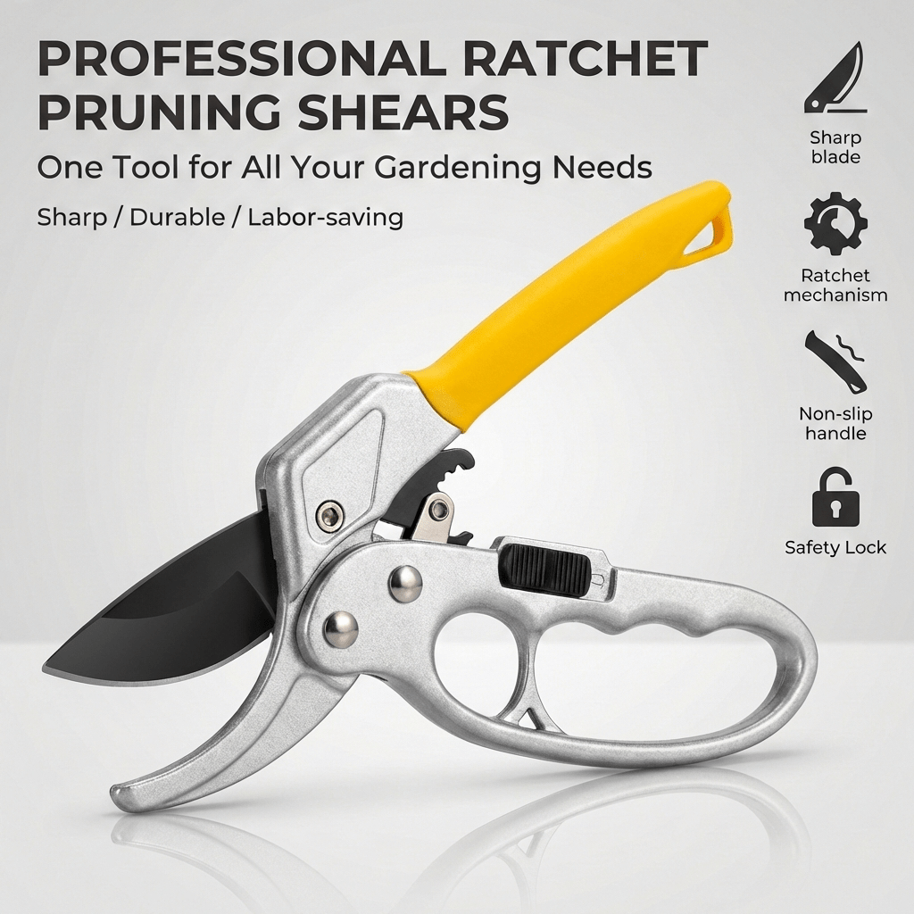E-shop Ratschenschere, robuste Gartenschere mit ultraleichten Premium-Stahlklingen, müheloser Dreigangmechanismus für dicke Äste, ergonomische,