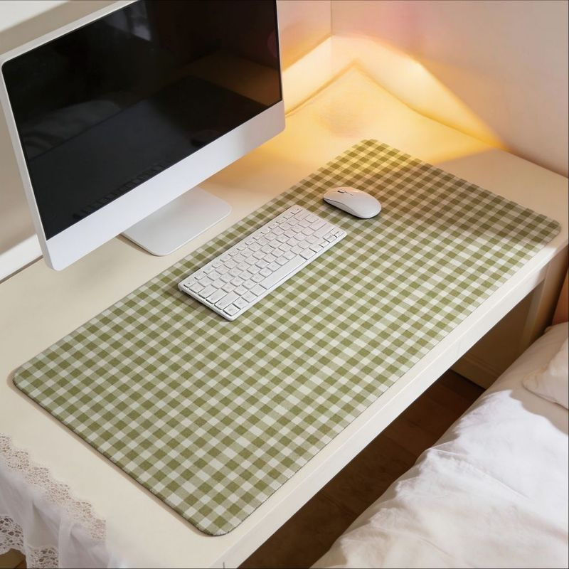 TEMU Tapis de bureau et tapis de souris XXL grand format HOSWN à carreaux vichy verts, convient pour PC, base en caoutchouc épais antidérapante avec
