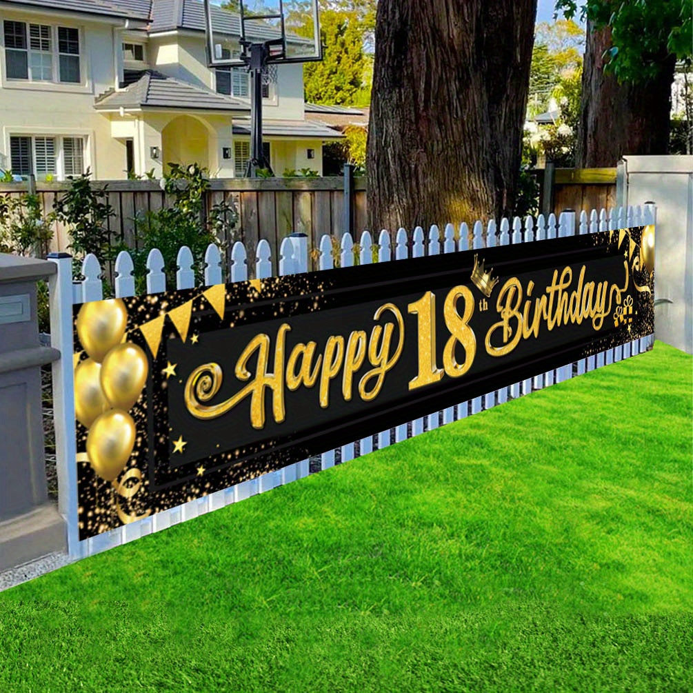 Image of 1pc A Black And Golden Banner Celebrating An 18th Birthday - Bright Decorations And Photo Booth Additions For Festive Events - Ideal For Home Decoration, Birthday Celebrations, And