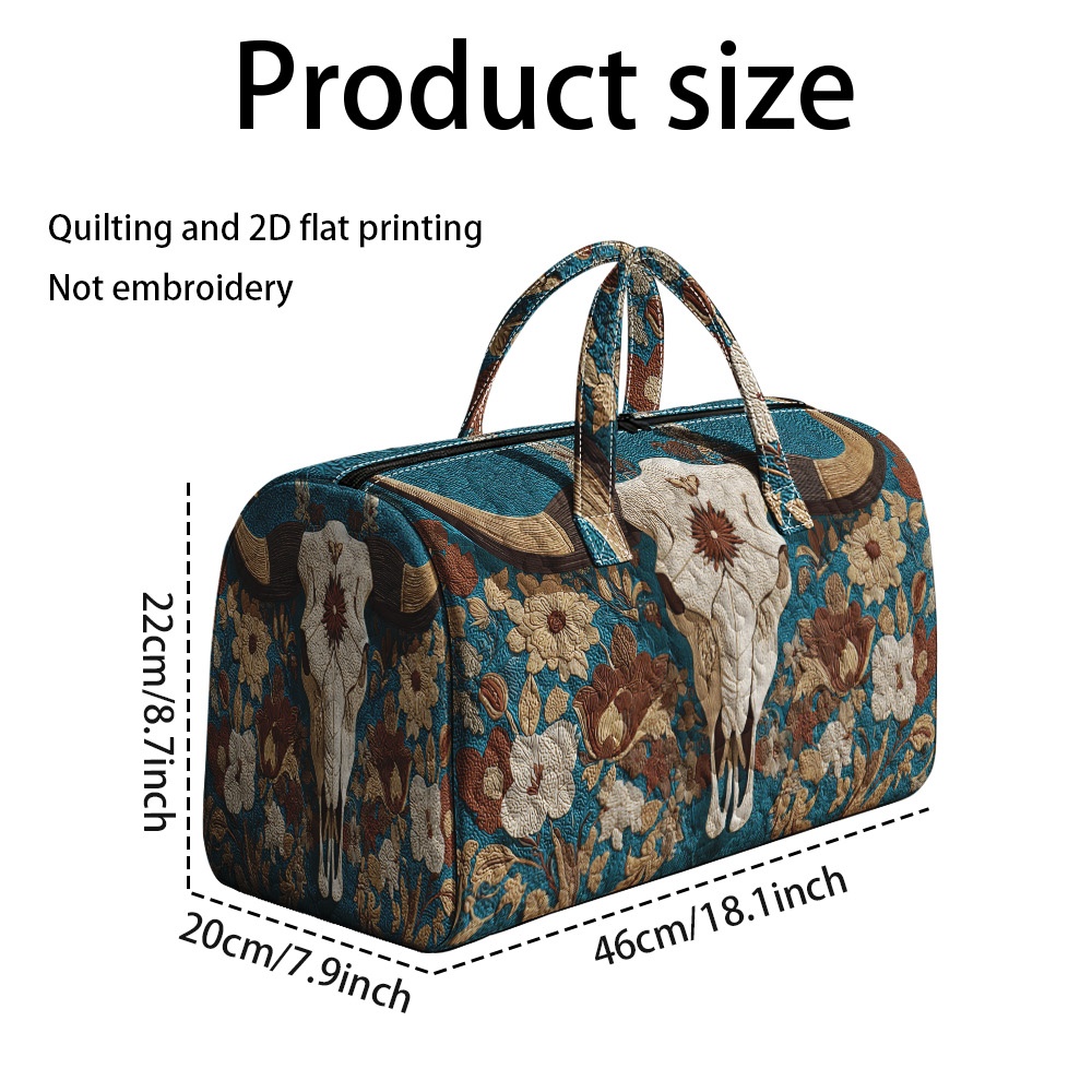 TEMU 1pc Ridesay Quilted Western Tote Bag Suitable For Gym, Large Capacity Quilted Polyester Bag With Western & Floral Print, Rectangular Storage For