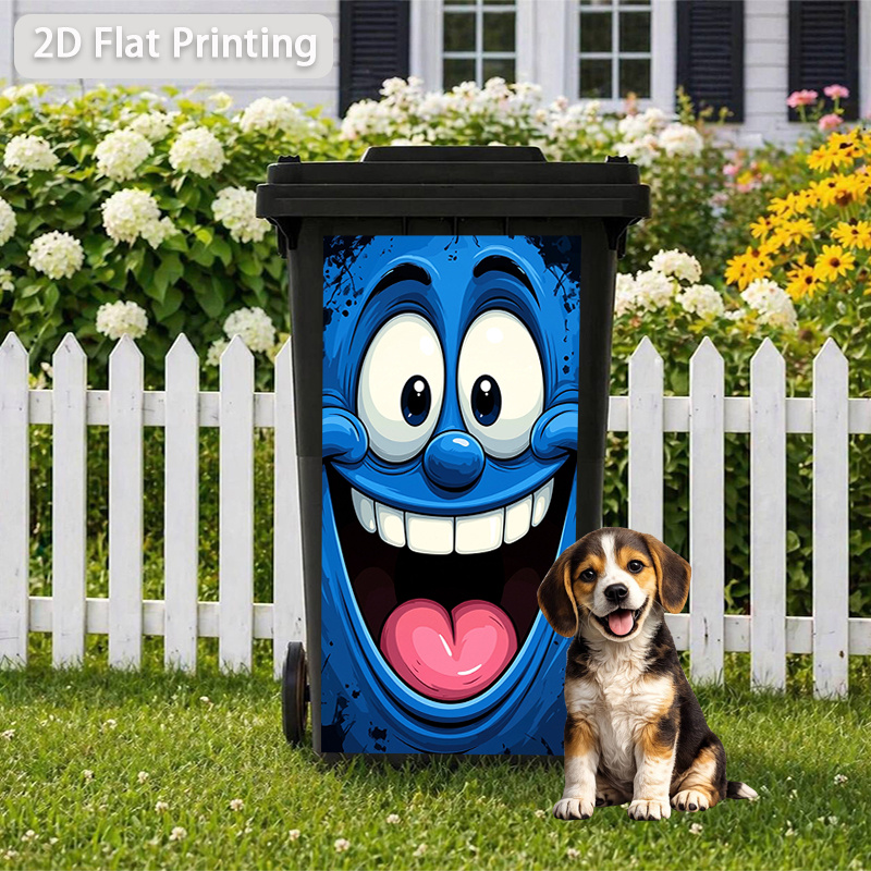 Image of 2d Flat Printing 1pc Trash Can Sticker, 37×82cm, Laughing Theme Design, Self-adhesive Wall Decal Wallpaper, Kitchen Trash Can Decoration, Suitable For Trash Cans, Walls, Home Decor, 2d Flat