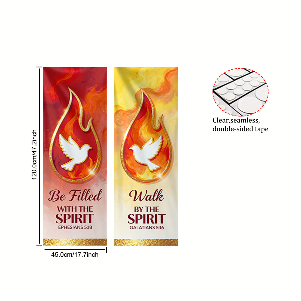 TEMU [2d Flat]2pcs, Church Banners With Scriptures, Material, Flaming Two-color Pattern, Pentecost Hanging Sign Church Wall, Home, School Church Wall