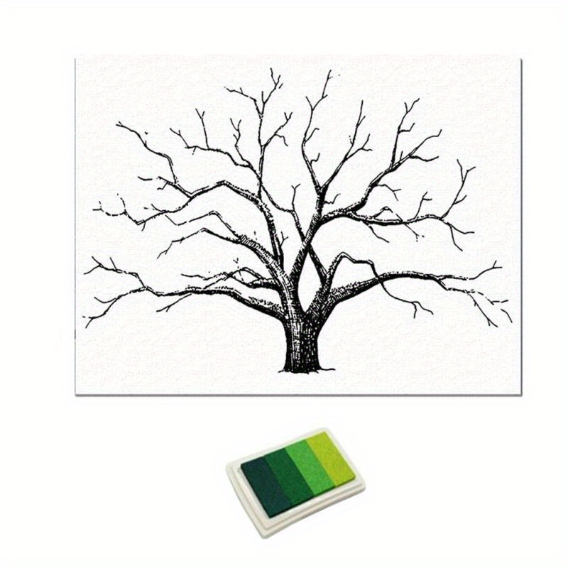2d Flat, Wedding Tree Finger Painting Wedding Guest Book Green