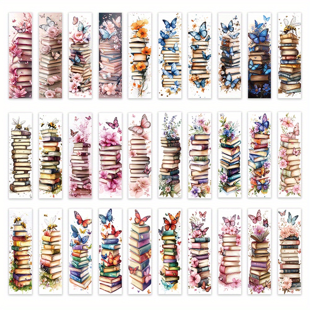 E-shop 32 Stück, Aquarell Exquisite Lesezeichen, Stapelte und Schmetterlinge, Anime Handgezeichnet, Abschluss- Lesezeichen, Nicht-Wiederholende