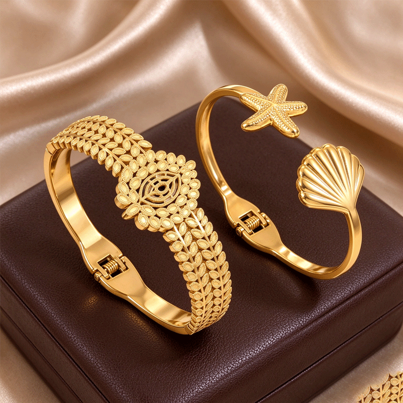 2pcs Men's 304 Stainless Steel Bangle Set with Starfish Design