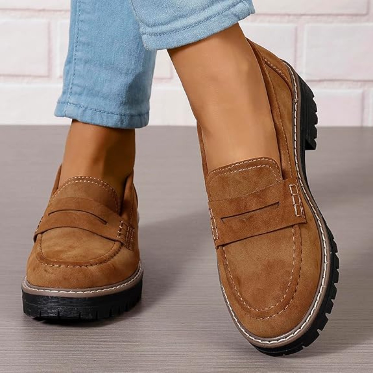Image of Minimal Platform Loafers For Women, Low Block Heel Shoes, Classic British Style Office Oxford Shoes, Women Shoes