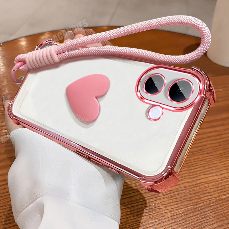 TEMU para Teléfono - ACANRIES Candy Correa de Muñeca Lanyard de Lujo con Baño de Plata TPU Transparente 3D de Amor a Prueba de Golpes para Teléfono