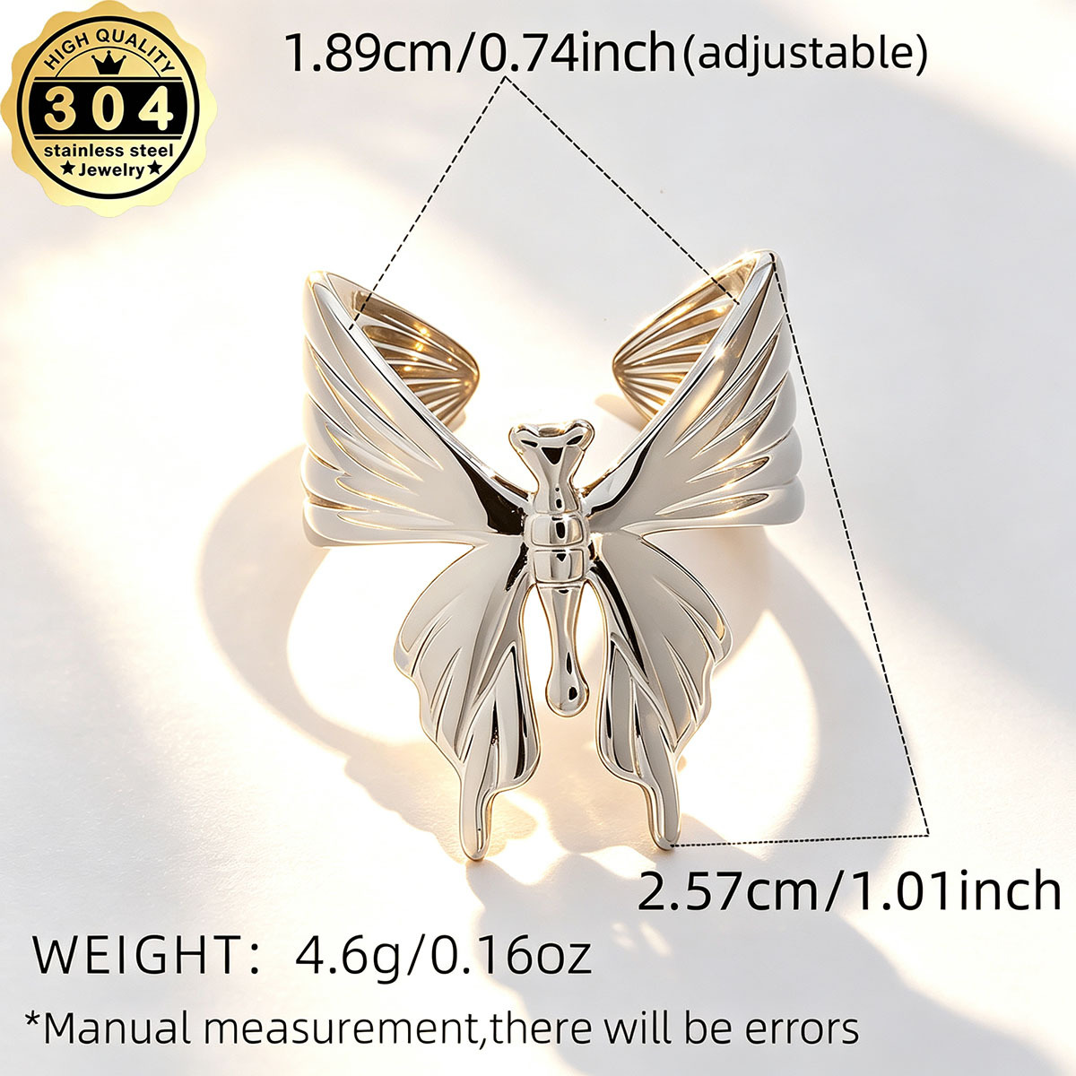 Vintage Sculptural Butterfly Statement Ring, Adjustable