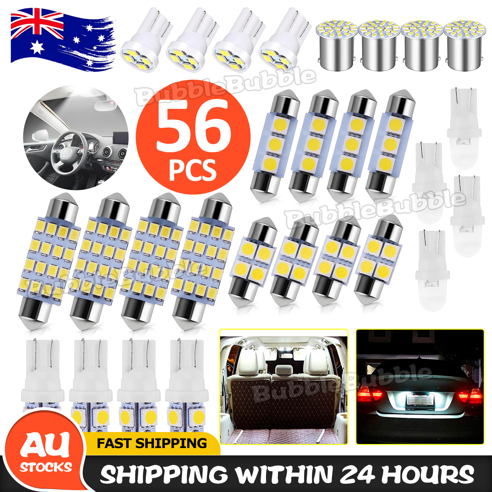 TEMU 56pcs Car Interior Led Lights Package Kits For Dome Map License Plate Lamp Bulbs Bubblebubble, Vehicle Lighting, Car Accessories, Modern