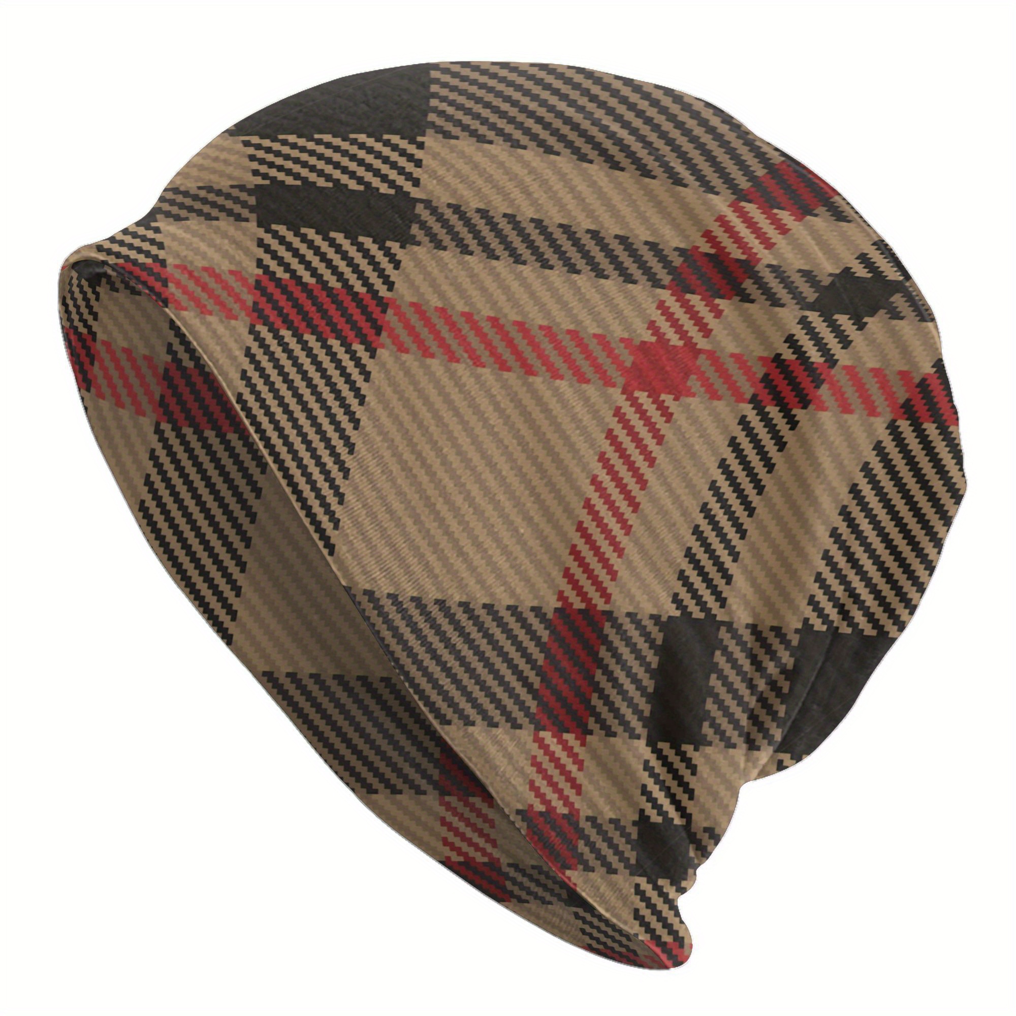 E-shop 1 Stück Vintage Karo-Beanie, Perfektes Geschenk, Weiche Textur, Stylische Skull Cap mit Elastizität, Trendige Novelty-Beanie für Casual Wear,