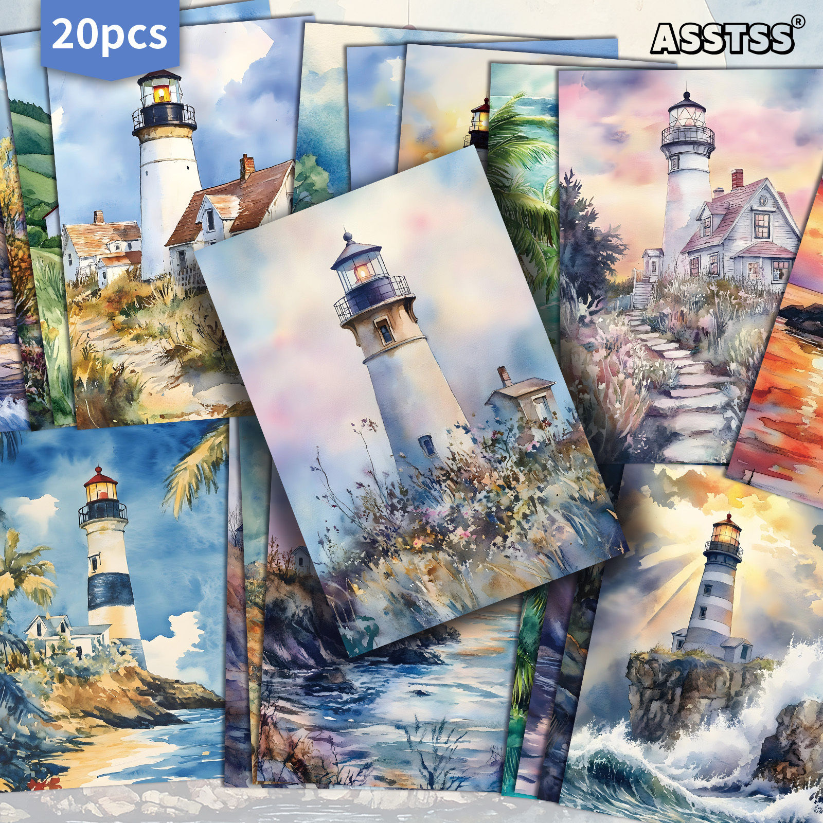 TEMU Lot de 20 cartes postales ASSTSS Rétro Été Plage Phare - 4X6 pouces Rétro Junk Journal Supplies, Illustrations Classiques Cartes de Peinture