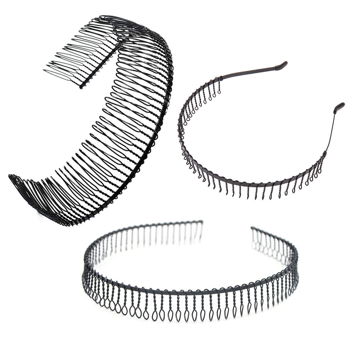 TEMU 3pcs Unisex Black Metal Toothed Hairdressing Hair Band Head Band Hair Hoop Teeth Comb Headwear Elastic Non Slip Accessory For Women And Men