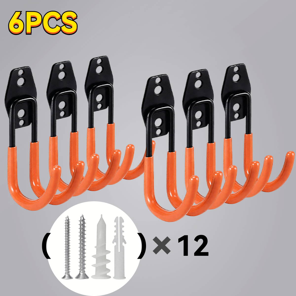 TEMU Set Of 6 Heavy-duty Metal Hooks - Rustproof Wall-mounted Organizer For Garage/workshop, Ideal For Saving Space For Ladders, Hoses, Bicycles, And