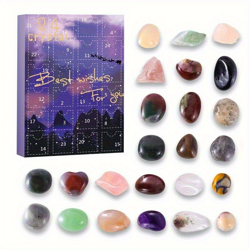 TEMU Bohemian Stone Crystal Christmas Countdown Calendar, , Birthstone, Holiday Occasion Jewelry Collection With Random Patterns And Shapes