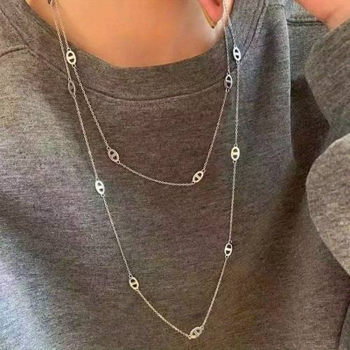 1pc geometric hollow stackable minimalist fashion stainless steel silvery womens necklace suitable for banquet ball wear