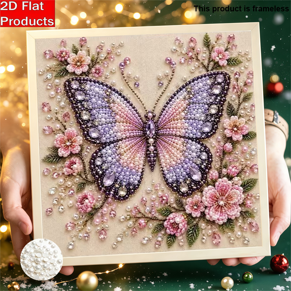 TEMU New Diy Frameless Pearl Painting, Featuring A Purple-pink With A Soft Pink Floral Branch Pattern. This Creative Diamond Painting Kit Includes