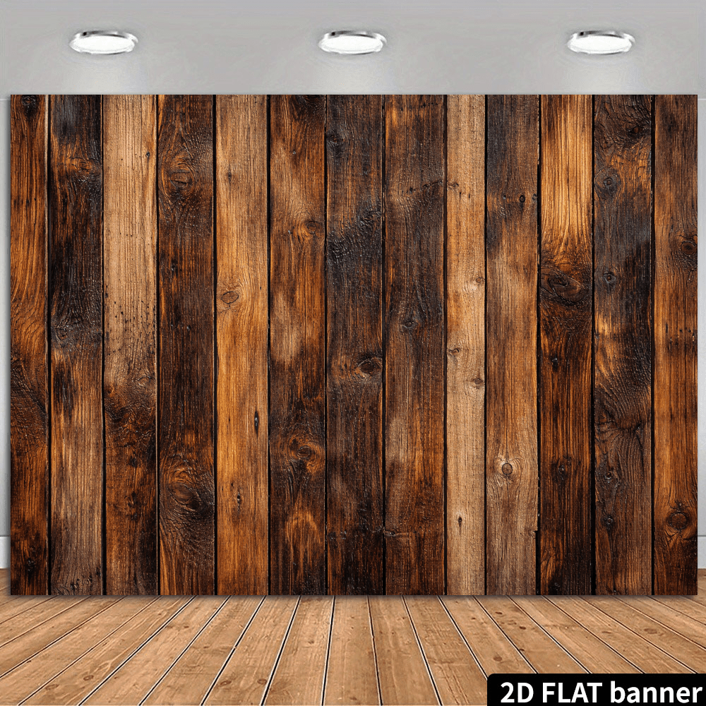 TEMU 2d Flat, 2d Flat - 2d Flat, 2d Flat - 2d Flat Banner, 1pc 2d Flat Dark Brown Distressed Vertical Strip Wood Grain Background Cloth, Retro Wooden