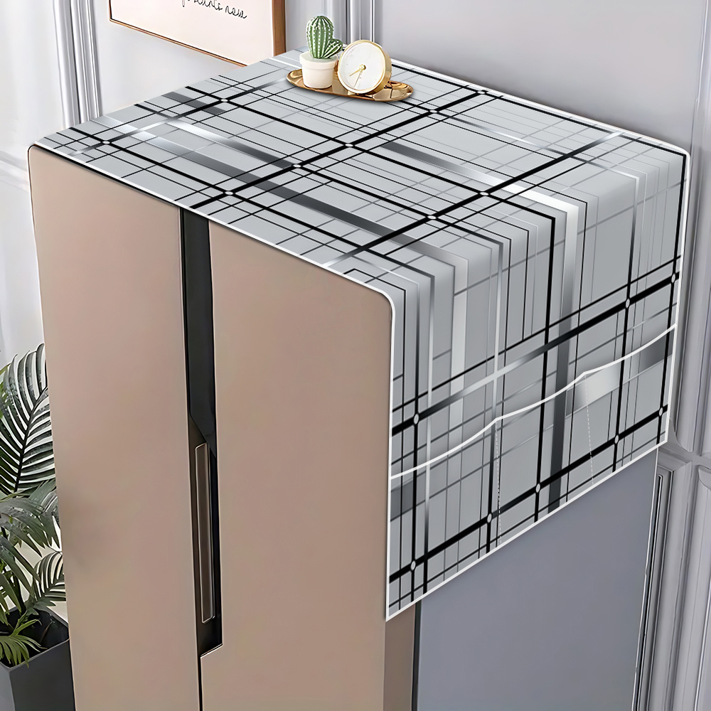 TEMU 1pc 2d Flat Tech Style Grid Minimalist Decorative Element Refrigerator Cover, Suitable For Home And Kitchen Use, Microwave Cover, Easy To Clean,