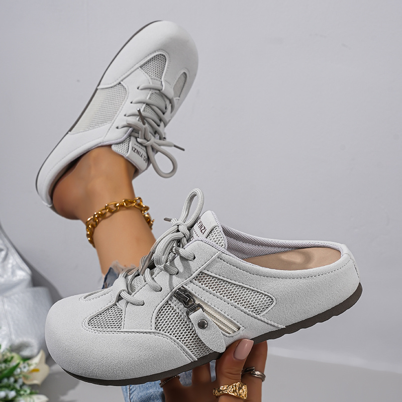 E-shop 2026 Neue Damen Mesh Pantoletten mit Reißverschluss-Akzenten, vielseitig für tägliche Einkaufstouren, Dameschuhe