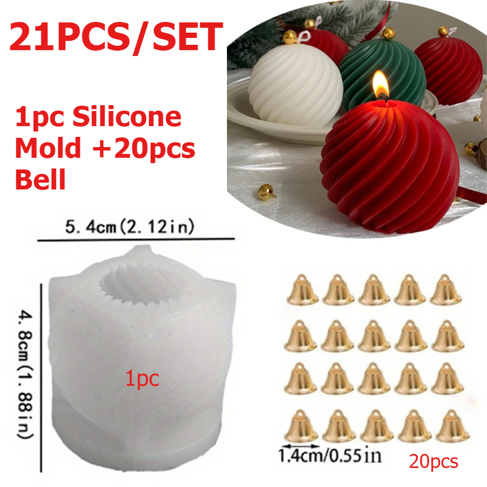 TEMU 21 pezzi/Set silicone per candele aromaterapiche a forma di palla a righe natalizie, 3D in con , forma a palla filettata, gesso, resina, colla,