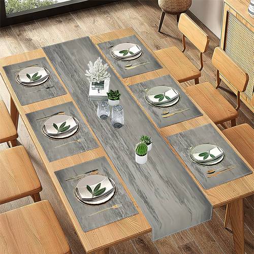 5 7pcs a table runner and placemat set featuring a minimalist gray painted suitable for everyday use as a kitchen table mat