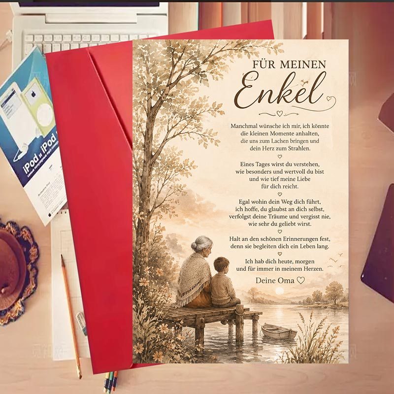 Image of 1set Grandma To Grandson Heart - Felt Greeting Card For Special Moments, Ideal Gift For Family Bonding