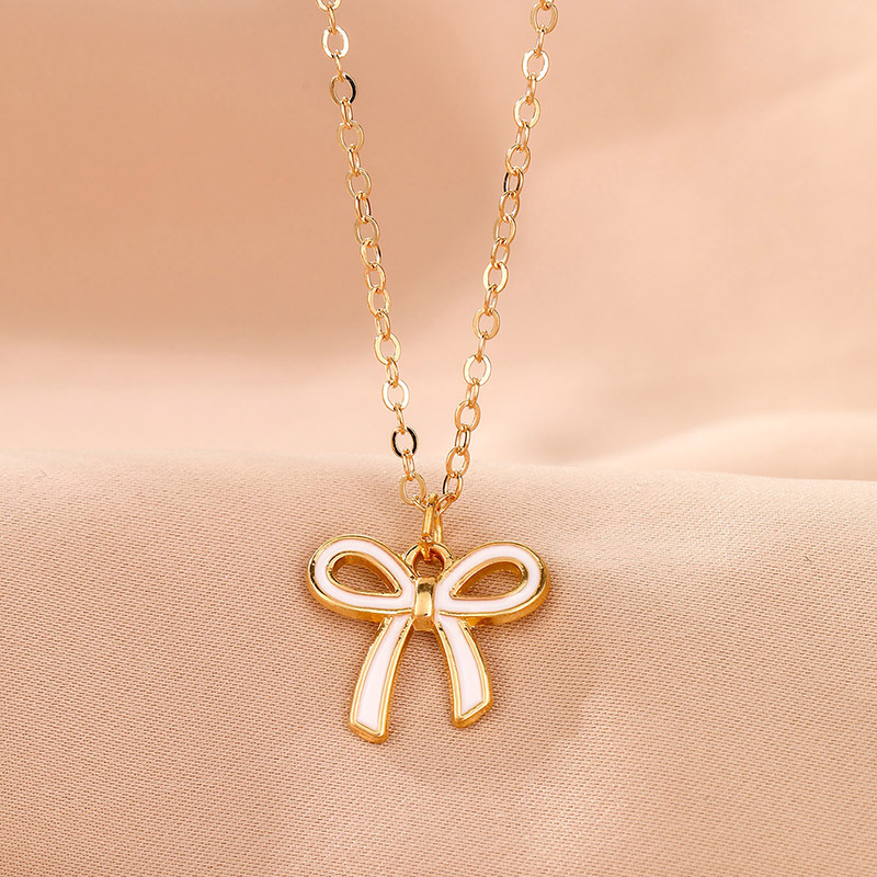TEMU 1/2pcss French Bow Pendant Necklace 2pcs Set Gentle Style All-match Clavicle Chain