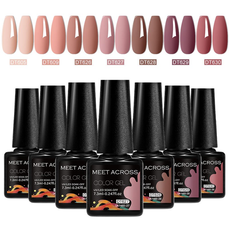Image of 7pcs Set Of Gel Nail Polish In Nude Pink Shades For Spring, Featuring Semi-permanent Soak-off Led Nail Art Gels, Perfect For Manicure Supplies